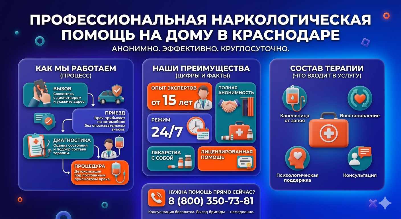 Инфографика о принципах лечения алкоголизма на дому в Кугеси: этапы вызова нарколога, преимущества анонимной детоксикации и состав медицинской помощи.